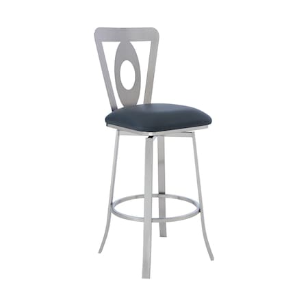 Armen Living Lola Contemporary 30" Bar Height Barstool in Brushed Stainless Steel Finish and Gray Faux Leather LCLLBABSGR30